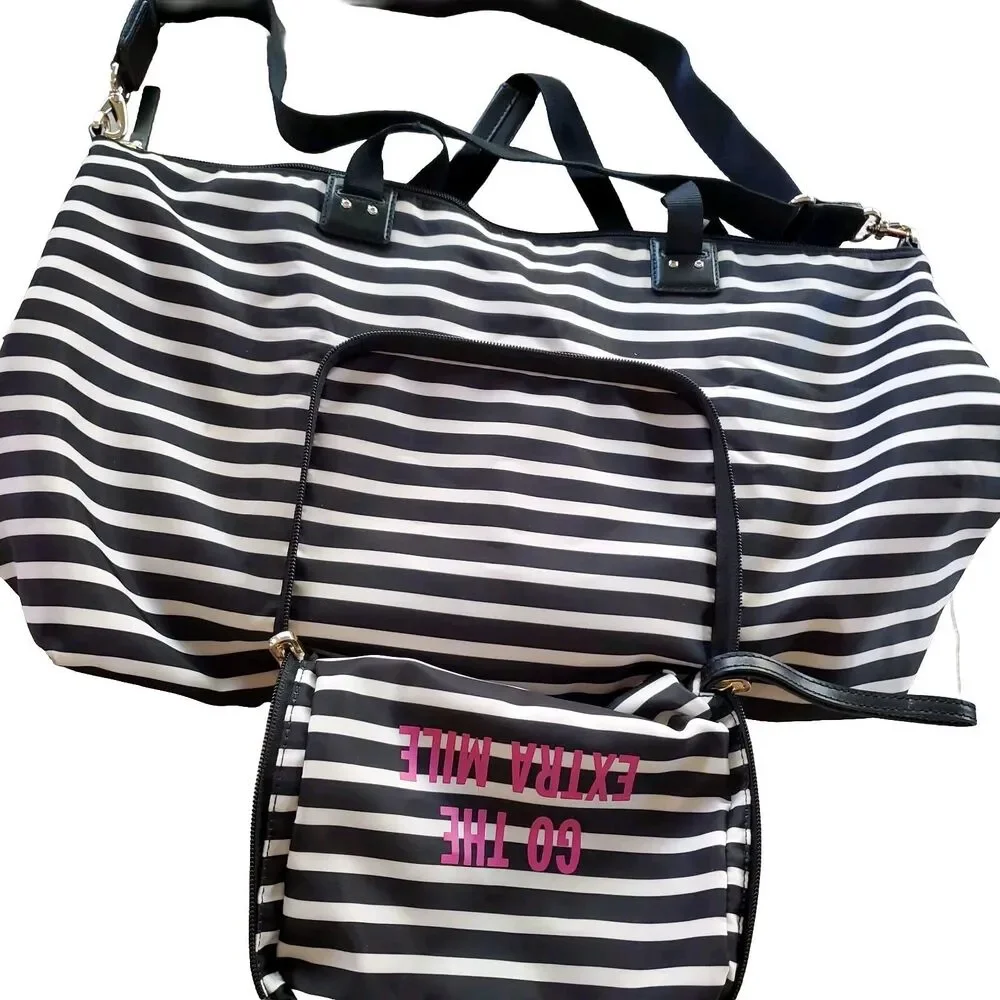 Kate Spade Tote Bag Black Cream Stripe Pink Bon Voyage Travel Bag Baby WKRU261